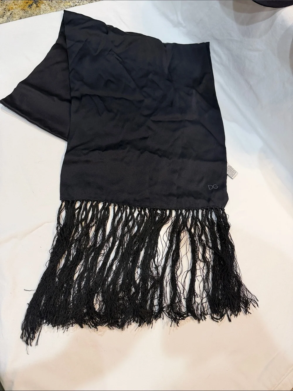 Dolce & Gabbana Black Silk Fringe Scarf made in Italy